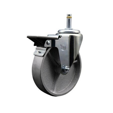 Service Caster Semi Steel Swivel Grip Ring Caster 5'' Wheel & 7/16'' Stem w/Brake SCC-GR20S515-SSR-PLB-716138